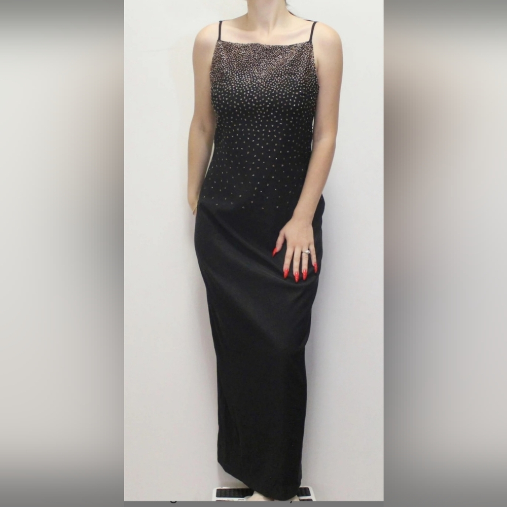 Vintage 1990's CDC Black Beaded Formal Dress Size 6, Style#SDC801